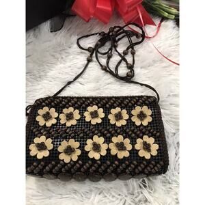 VINTAGE Y2K Robin Ruth Crossbody Handbag Purse Shoulder Bag Wooden Flower Beads
